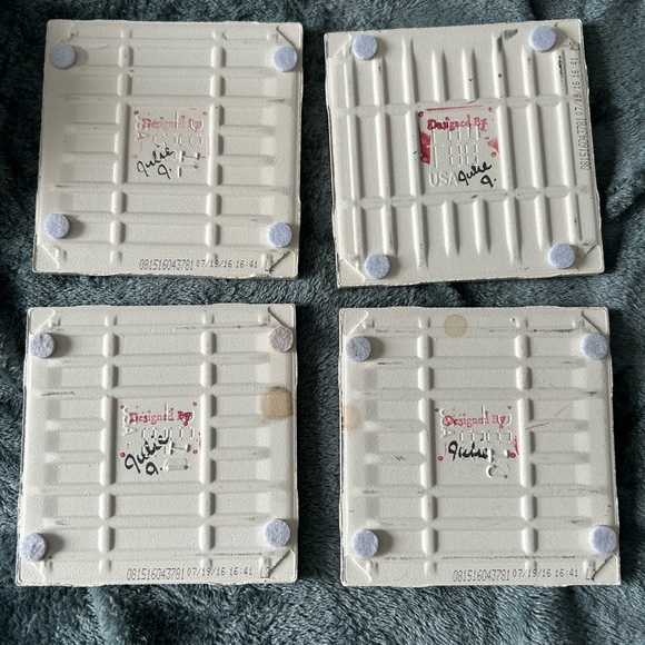 Handmade Ceramic Coaster Set Paris World Map Cream Square Set of Four - Picture 6 of 6